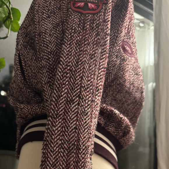 Scotch & Soda Mens Herringbone Bomber Jacket - Burgundy & Cream Textured Jacket - Picture 9 of 12